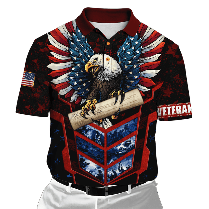 US Veteran - We The People With Bald Eagle And American Flag Unisex Polo Shirts MON31102202-VET