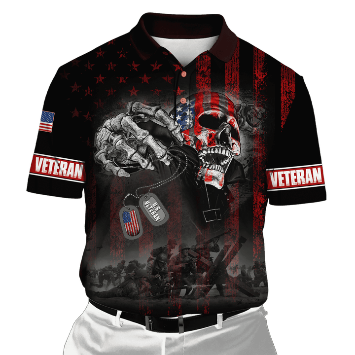 US Veteran - American Flag Skull & The Solider Unisex Polo Shirts TT221001-VET
