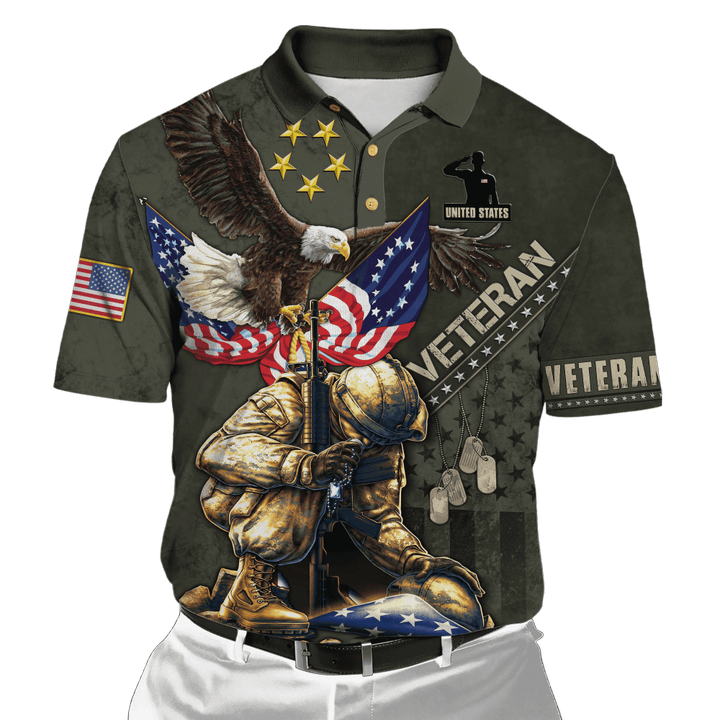 Eagle US Veteran 3D All Over Printed Polo Shirt