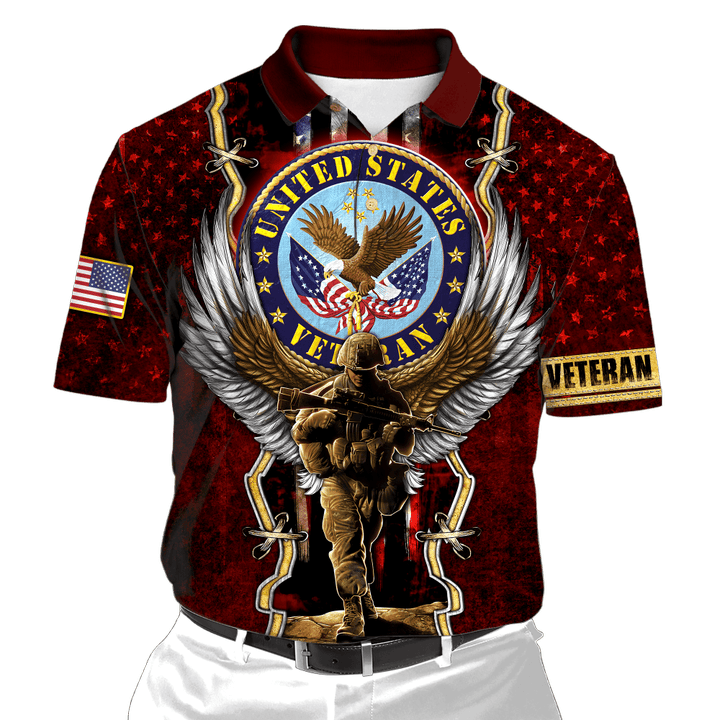 US Veteran - Eagle And The Solider 3D All Over Printed Unisex Polo Shirts MON25082201-VET