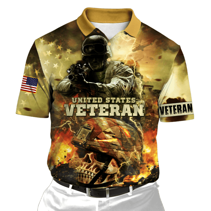 US Veteran - Skull War Flag Unisex Polo Shirts MON25102202-VET