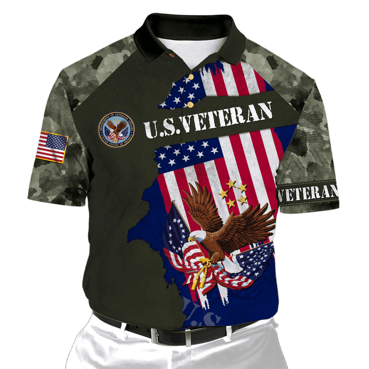 US Veteran - Eagle With American Flag Flies In Freedom Unisex Polo Shirts MON01102201-VET