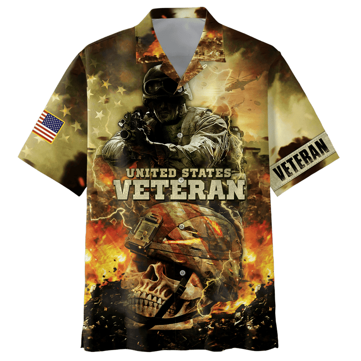 US Veteran - Skull War Flag Unisex Hawaii Shirts MON25102202-VET