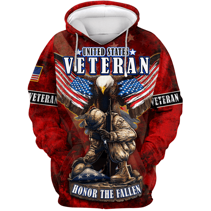 US Veteran - Eagle With American Flag Honor The Fallen Hoodie TT011001- VET