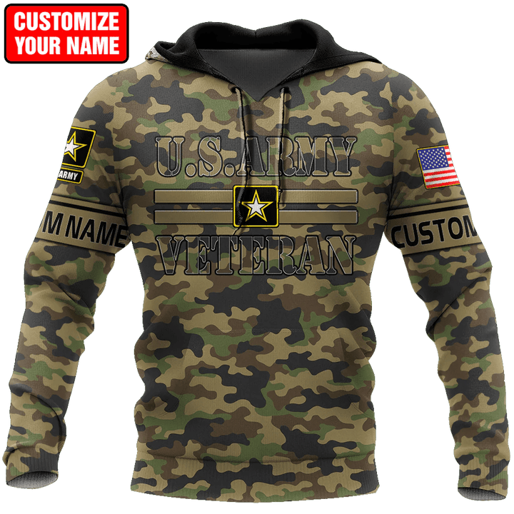 US Army Veteran Custom Name 3D All Over Printed Unisex Hoodie