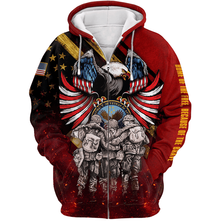 US Veteran - Home Of The Free Because Of The Brave Unisex Zip Hoodie MH24102201 - VET