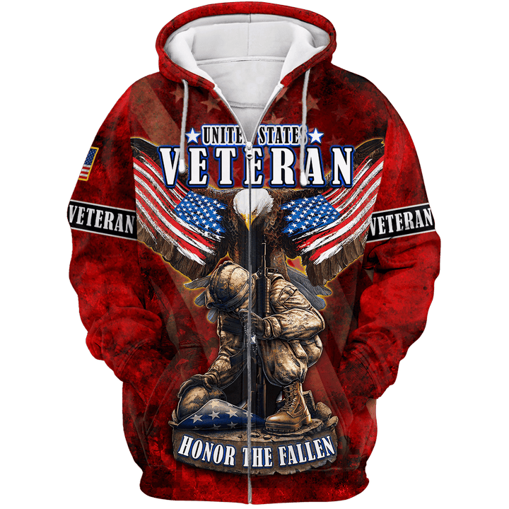 US Veteran - Eagle With American Flag Honor The Fallen Zip Hoodie TT011001- VET
