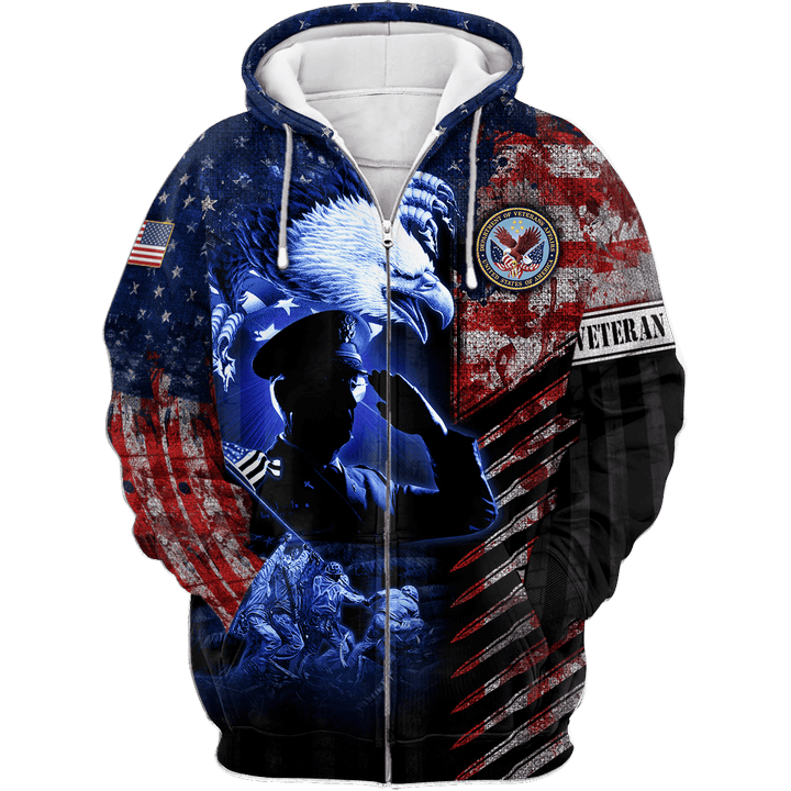 Eagle US Veteran Raising The Flag On Iwo Jima 3D All Over Printed Zip Hoodie MH19082202 - VET