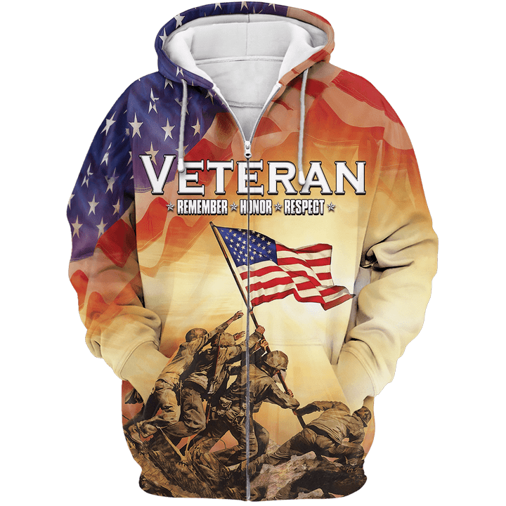 US Veteran - Remember, Honor, Respect Unisex Zip Hoodie TT071001-VET