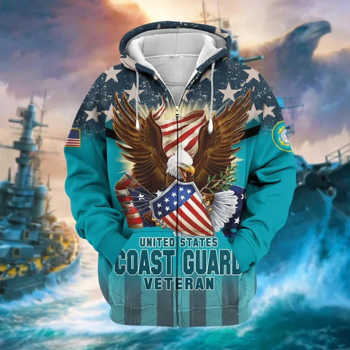 Premium Eagle US Coast Guard Veteran Zip Hoodie NPVC22111105