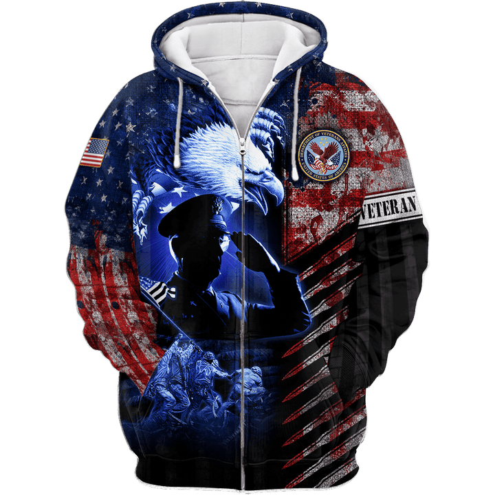 Eagle US Veteran Raising The Flag On Iwo Jima 3D All Over Printed Unisex Zip Hoodie MH19082202 - VET