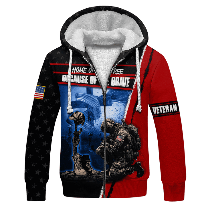 Memorial Day - Home Of The Free Because Of The Brave - Zip Hoodie With Pocket