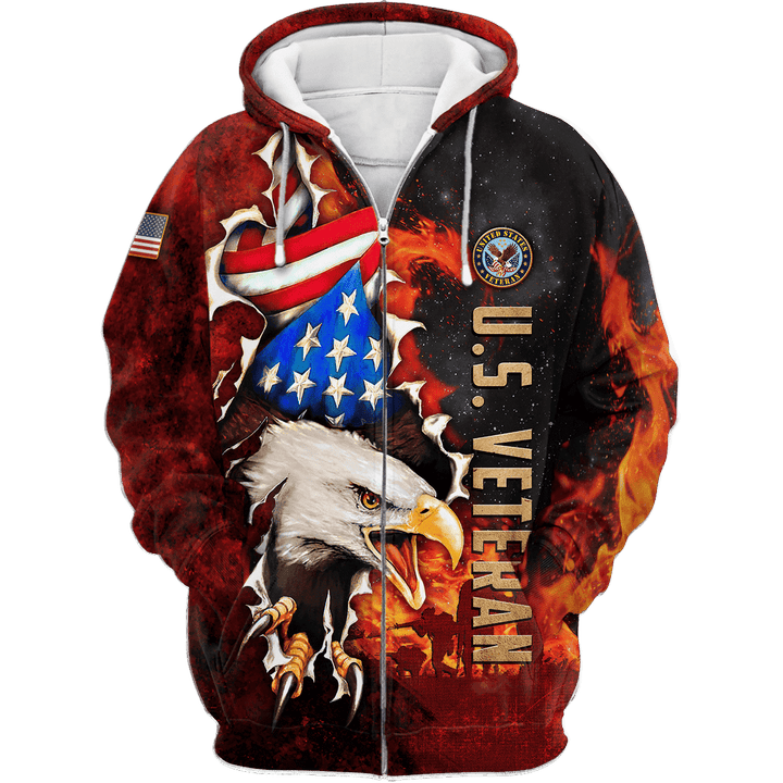US Veteran - Eagle And The Solider 3D All Over Printed Zip Hoodie MH24082201- VET