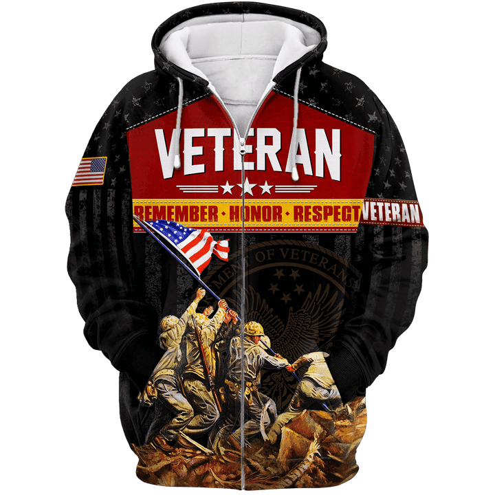 US Veteran - Remember Honor Respect Zip Hoodie MON07102201-VET