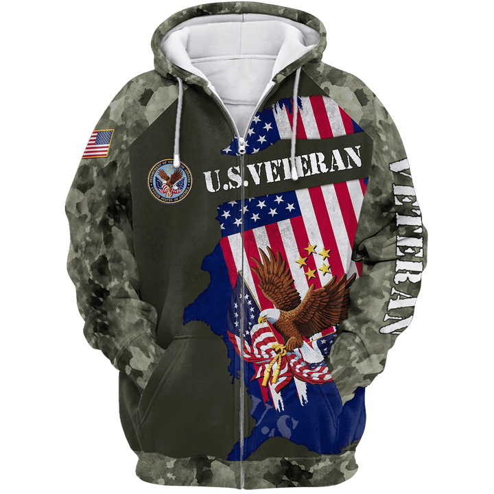 US Veteran - Eagle With American Flag Flies In Freedom Unisex Zip Hoodie MON01102201-VET