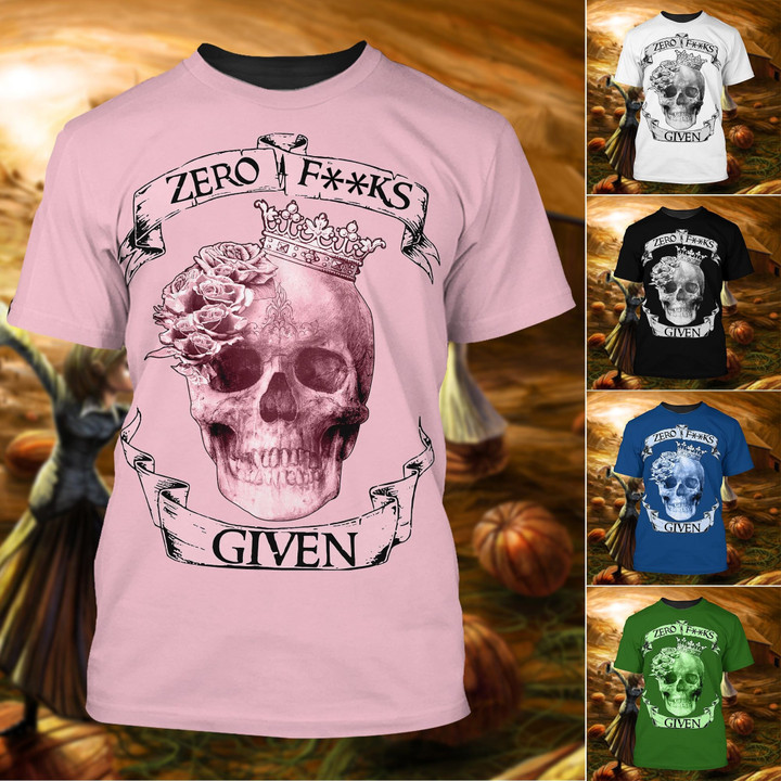 Unique Rose Skull Zero F**K Given T-shirt PVC230801