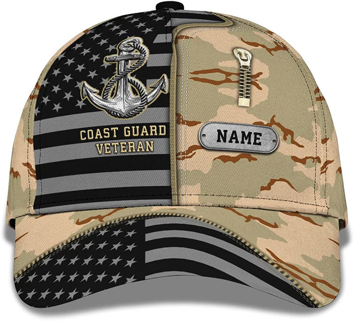 3D Printing Coast Guard Veteran Custom Name Hat for Male Men Casual American Flag Camouflage Cap