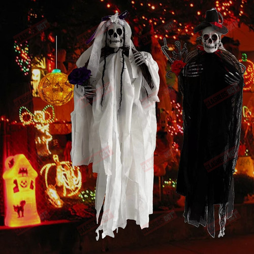 Halloween Black And White Hanging Skull Hanging Ghost Death Ghost Door Horror Props Halloween Outdoor Garden Decoration