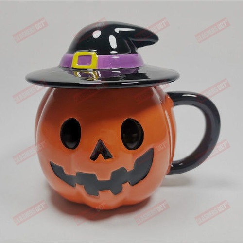 Halloween Pumpkin Cup Witch Hat Ceramic Cup Mug With Lid 3D Christmas Eve Mischief Handmade Kawaii Birthday Gift For Adult Kid