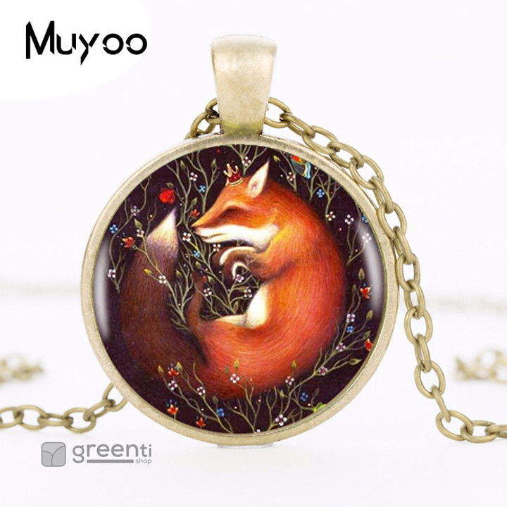 2017 Sleeping Fox In Flowers Pendant Choker Statement Round Necklace For Women Dress Accessories Fashion Jewelry Glass HZ1