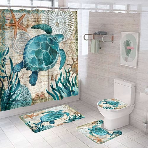 Sea Turtle Print Shower Curtain Bathroom Set