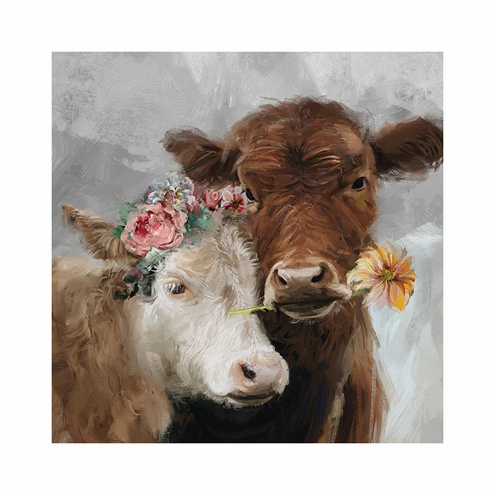 Cartoon Animal Art Canvas Painting Abstract Cow Couple Poster and Prints