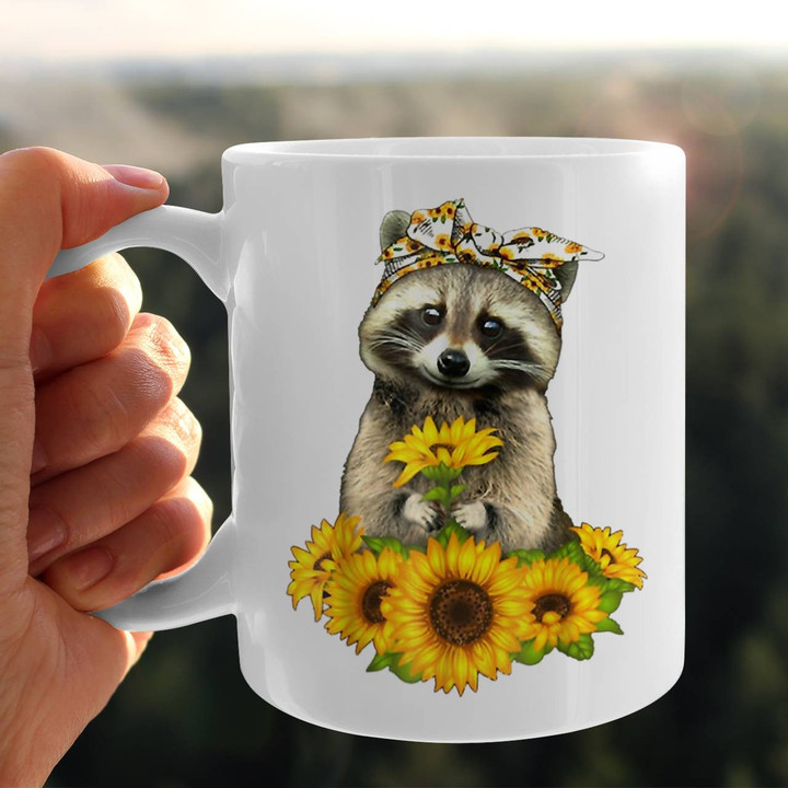 Sunflower Raccoon Mug