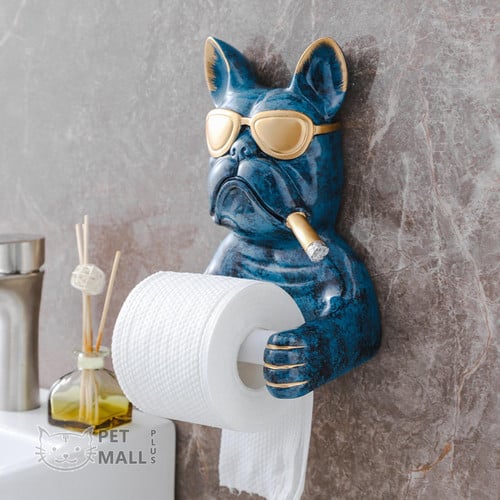 Toilet Paper Holder Mounted French Bulldog Sculpture