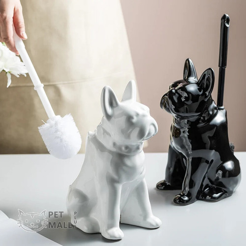 French Bulldog Black and White Ceramic Made Toilet Brush Holder, Dog Toilet Storage Bathroom Accessories, Toilet Brush