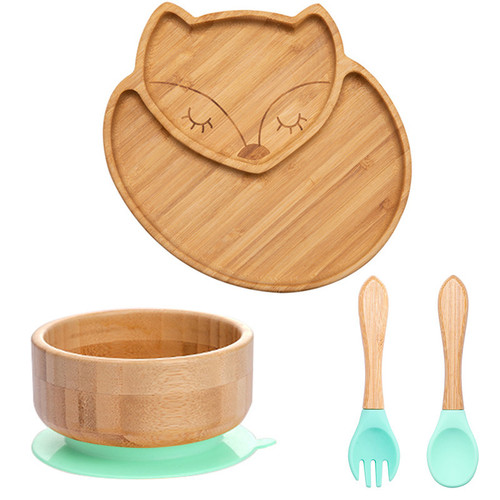 Unique Tableware Designs For Babies & Toddlers - 4pcs Suction Plate Bowl, Spoon Fork, and Plate Set