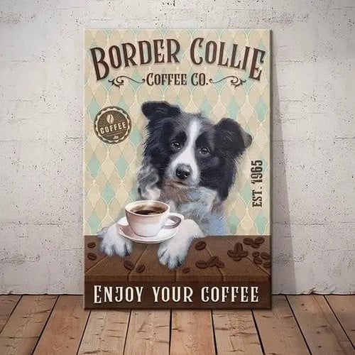 Metal Sign Border Collie Dog Coffee Company Vintage Kitchen Signs Wall Decor Aluminum Signs for Home