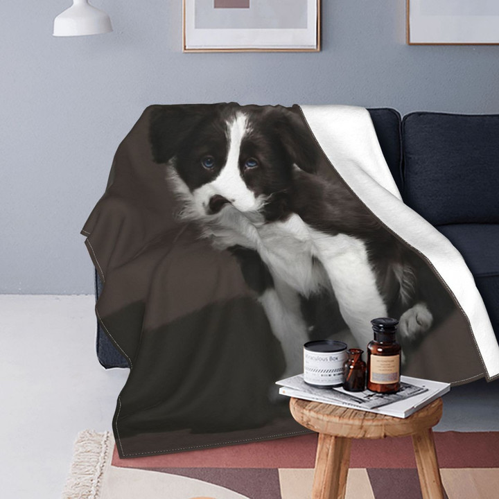 Stay Cozy with a Border Collie Running In The Water Fleece Throw Blanket