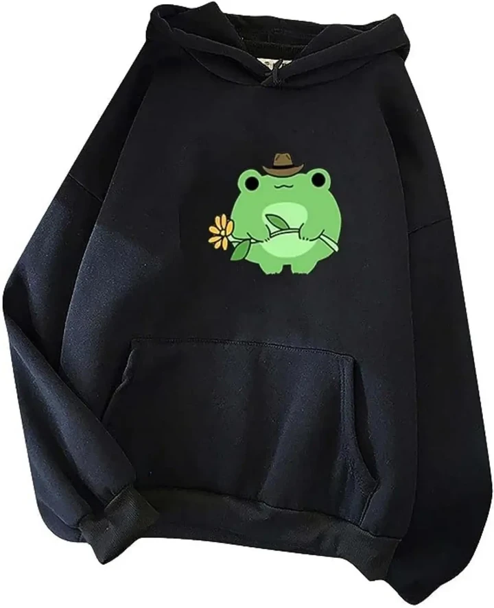 Printcess Autumn And Winter Women's New Harajuku Style Trend Frog Print Hooded Sports Long-Sleeved Pullover Hoodie