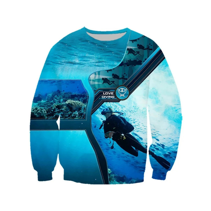 Scuba Diving Art 3D printed pattern casual hoodie fashion Autumn/Winter crewneck oversize Sweatshirt