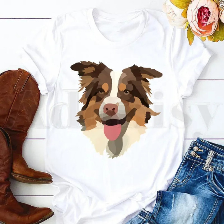 I Love my Border Collie Dog Short Sleeve Female Tops Tees VintageT Shirts Women's T-shirt