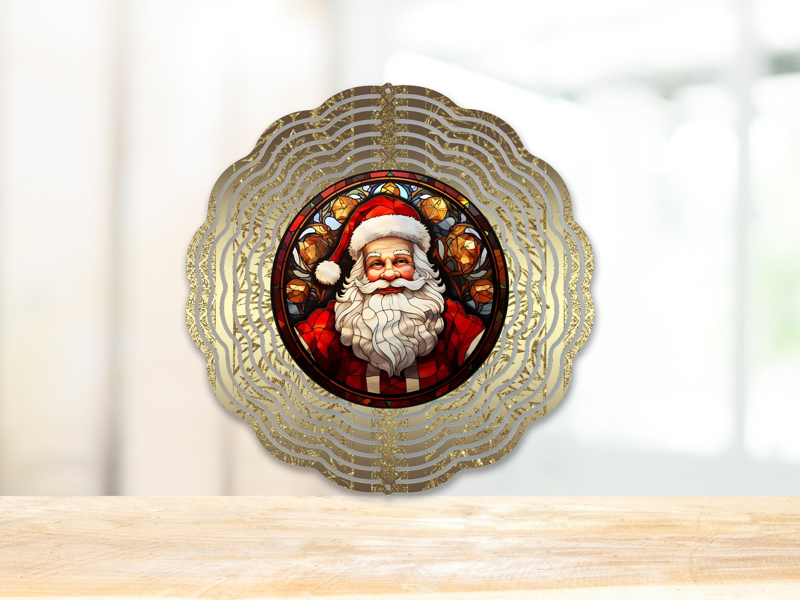 Stained Glass Christmas Santa Wind Spinner For Yard And Garden, Outdoor Garden Yard Decoration, Garden Decor, Chime Art Gift