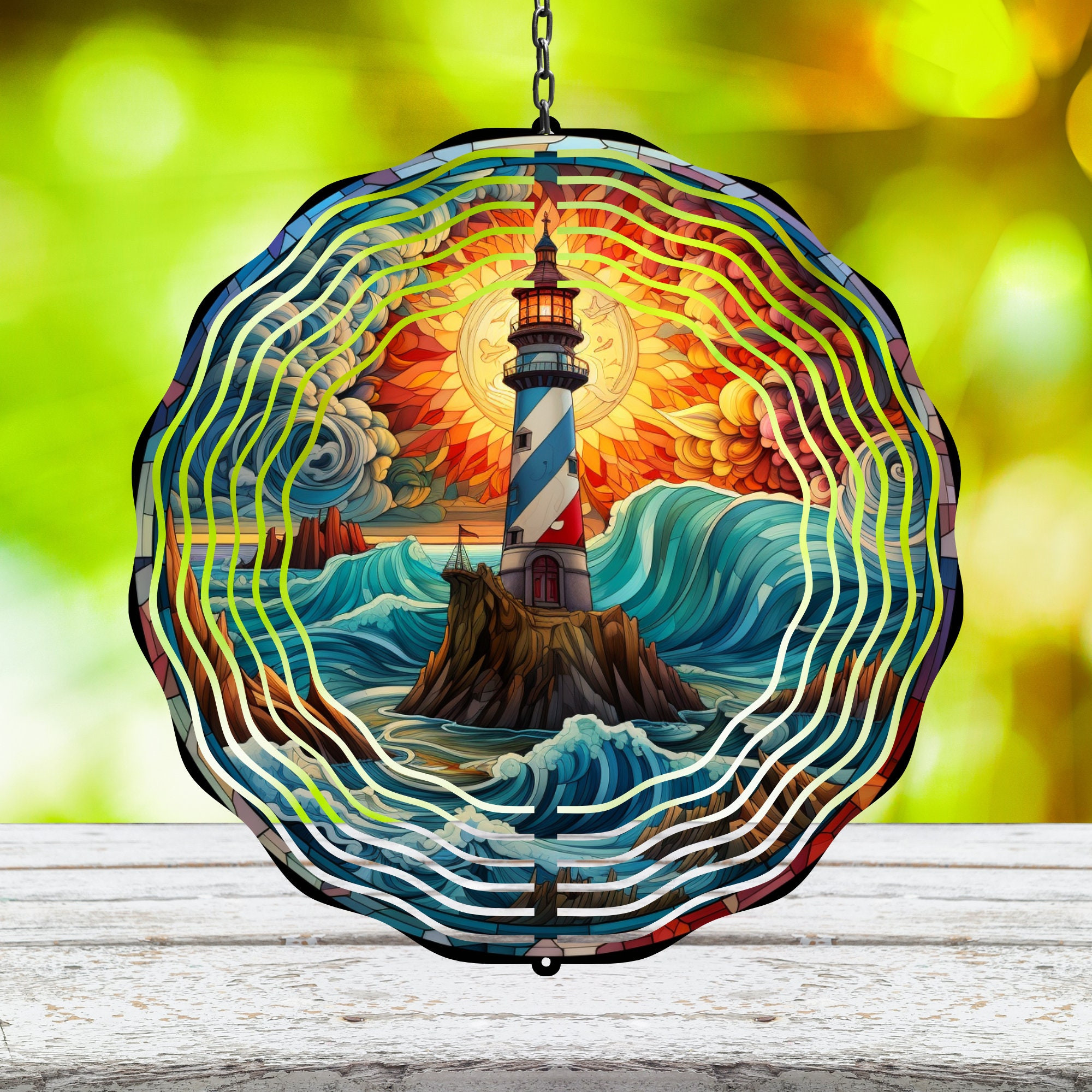 Ocean Lighthouse Wind Spinner For Yard And Garden, Outdoor Garden Yard Decoration, Garden Decor, Chime Art Gift