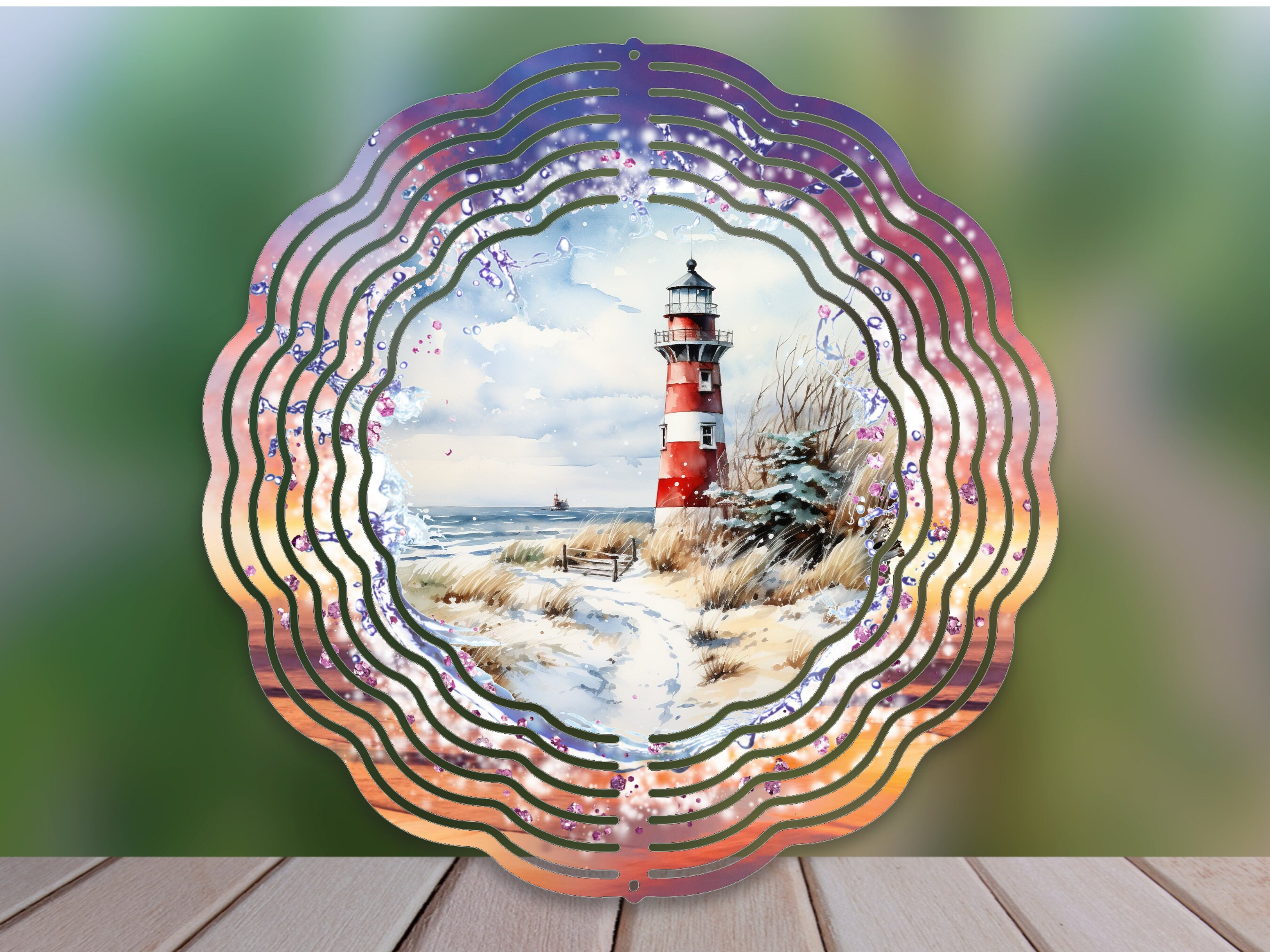 Winter Lighthouse Watercolor Lighthouse Wind Spinner For Yard And Garden, Outdoor Garden Yard Decoration, Garden Decor, Chime Art Gift