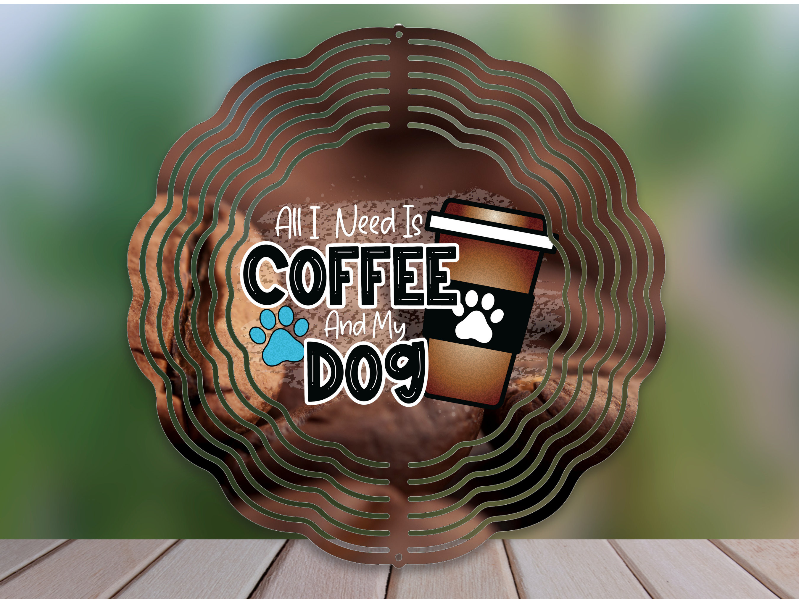 All I Need Is Coffee And My Dog Wind Spinner For Yard And Garden, Outdoor Garden Yard Decoration, Garden Decor, Chime Art Gift