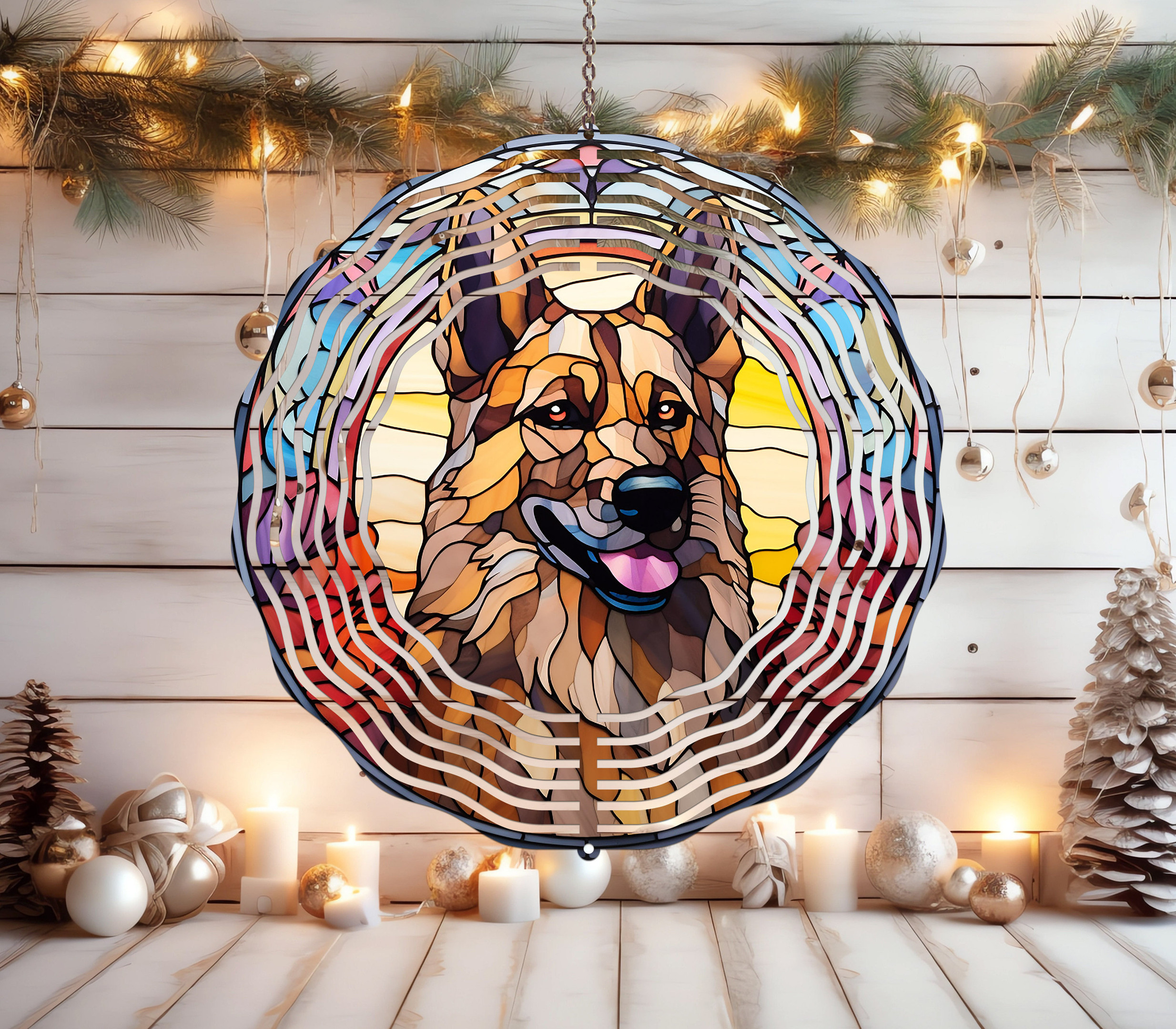 Stained Glass Dog Wind Spinner For Yard And Garden, Outdoor Garden Yard Decoration, Garden Decor, Chime Art Gift