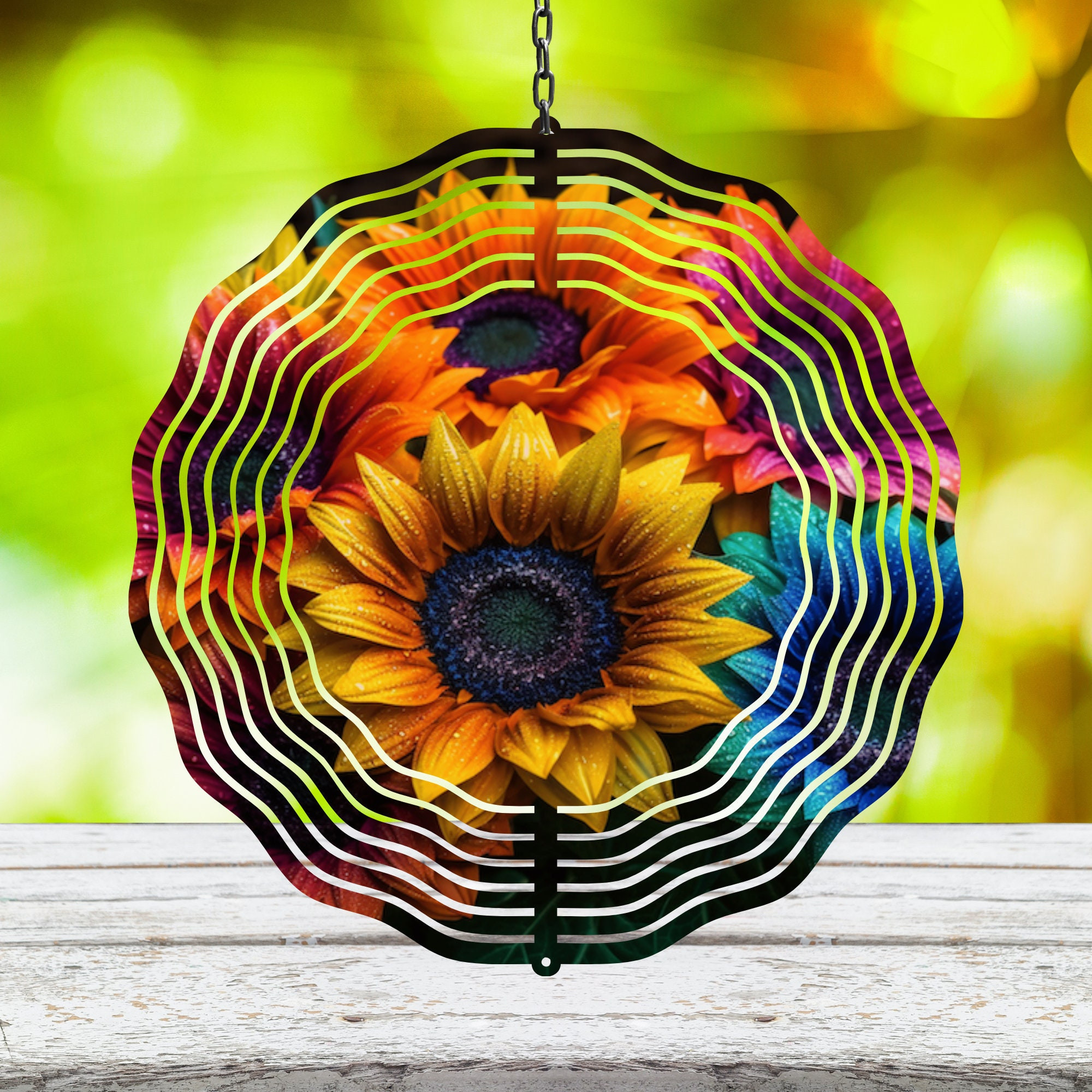 Rainbow Sunflower Wind Spinner For Yard And Garden, Outdoor Garden Yard Decoration, Garden Decor, Chime Art Gift