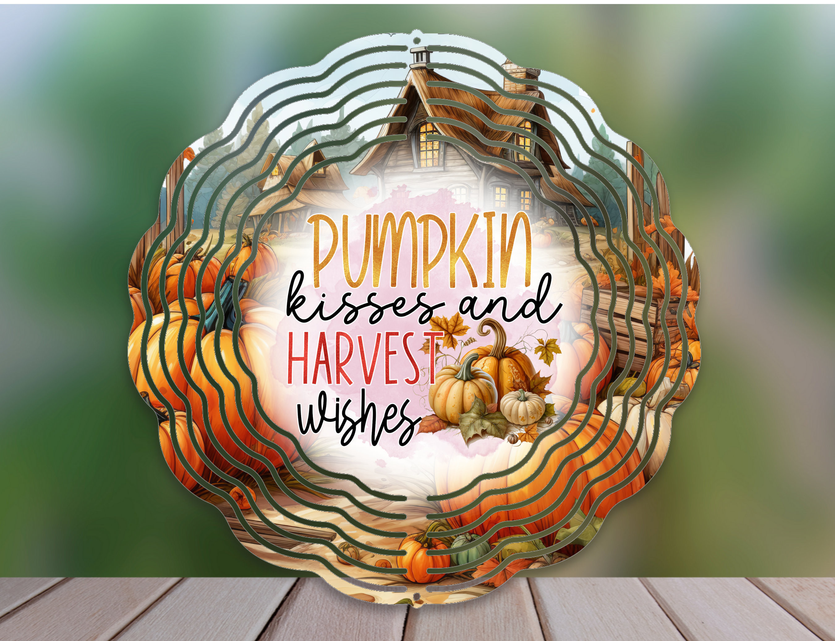 Fall Pumpkin Kisses And Harvest Wishes Wind Spinner For Yard And Garden, Outdoor Garden Yard Decoration, Garden Decor, Chime Art Gift