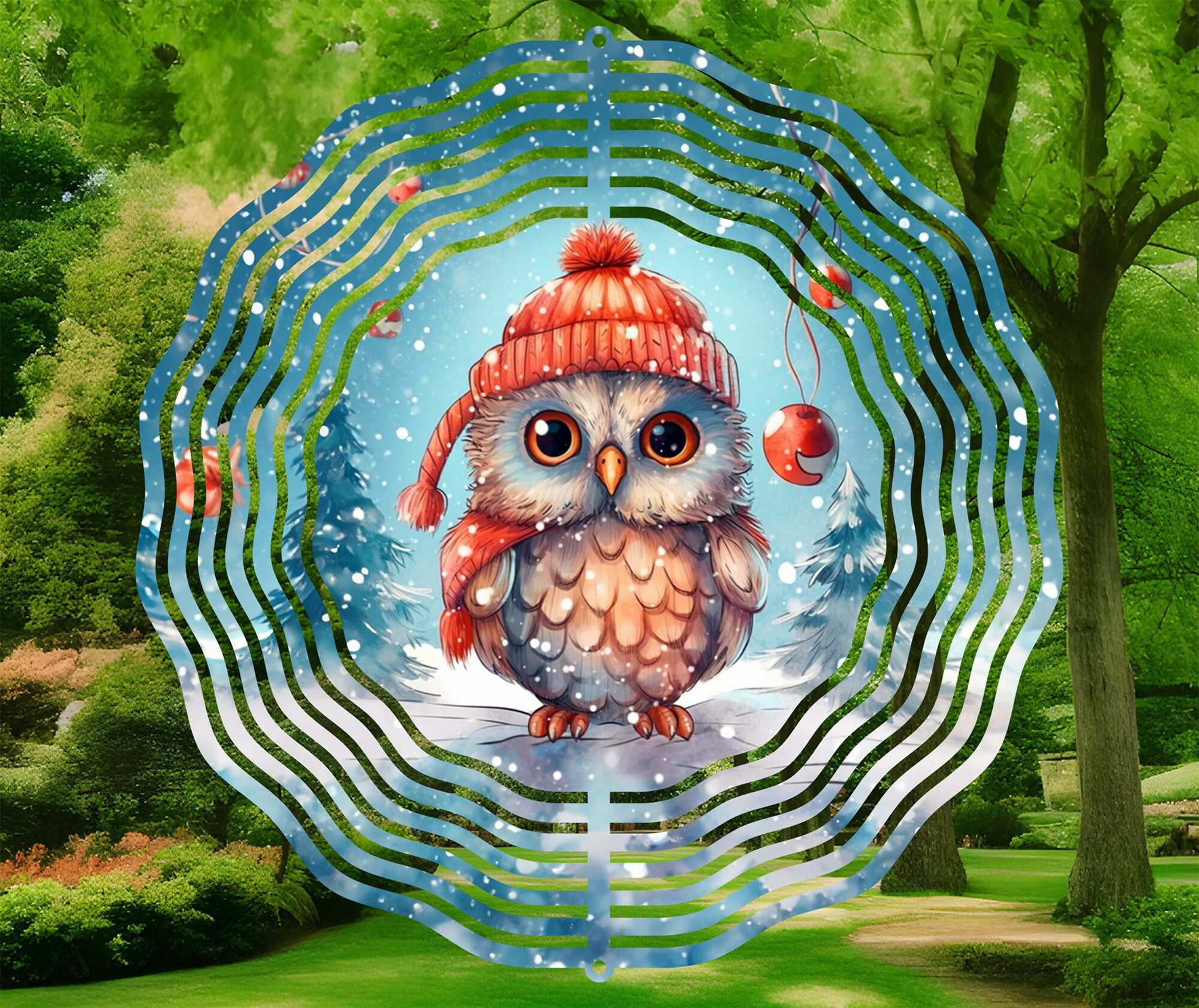 Owl Christmas Wind Spinner For Yard And Garden, Outdoor Garden Yard Decoration, Garden Decor, Chime Art Gift
