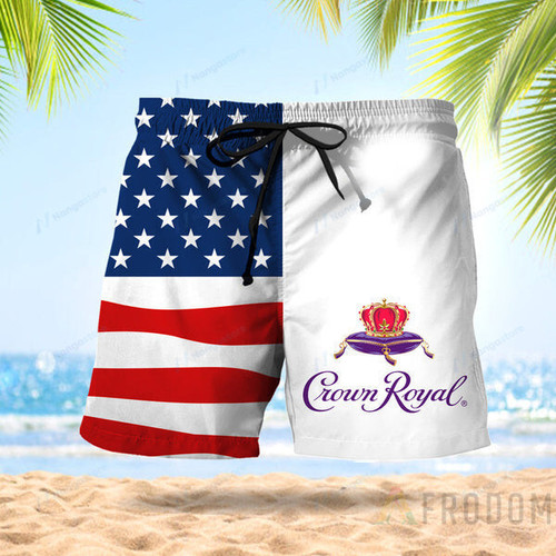 Vintage USA Flag Fourth Of July Crown Royal Hawaiian Beach Shorts