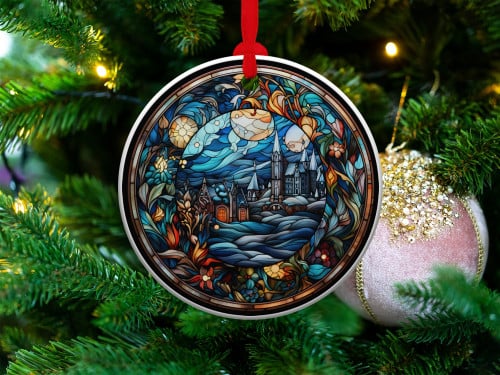 Town Stained Glass Christmas Ornament, Christmas Season Ornament, Unique Christmas Gift