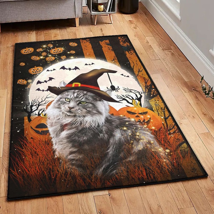 Funny Maine Coon Carpet Maine Coon Cat Happy Halloween Area Rectangle Rugs Carpet Living Room Bedroom