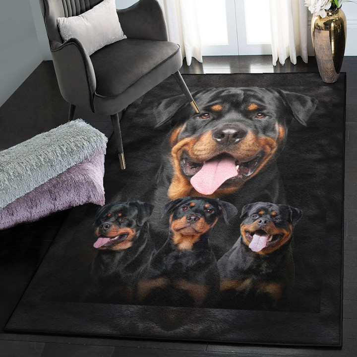 Black Large Three Black Rottweiler Area Rectangle Rugs Carpet Living Room Bedroom