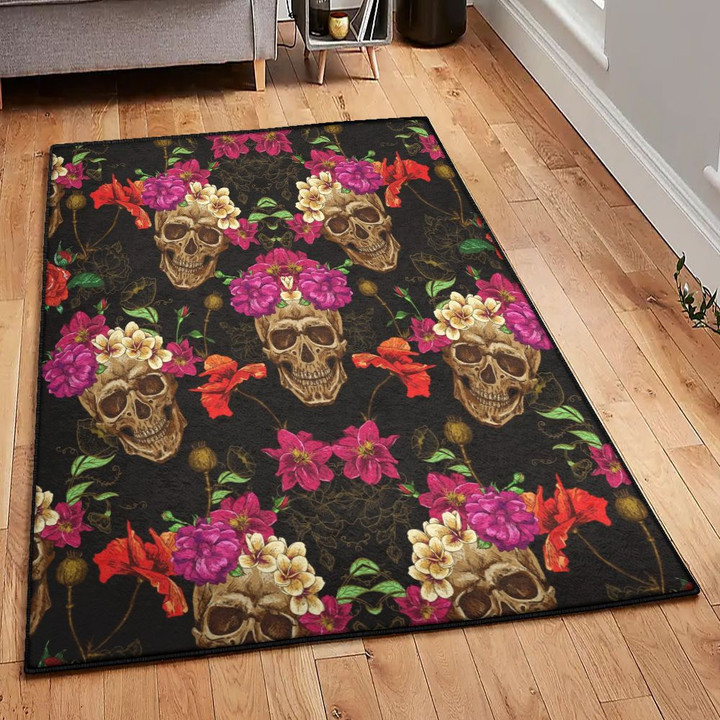 Day Of The Dead Large Sugar Skulls Flower Area Rectangle Rugs Carpet Living Room Bedroom