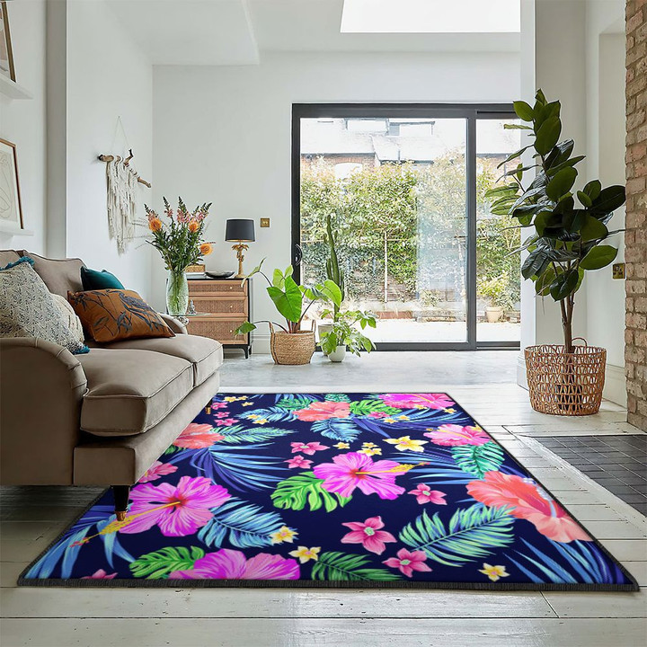 Summer Vacation Carpet Hawaiian Flower Hibiscus Neon Area Rectangle Rugs Carpet Living Room Bedroom