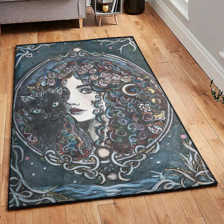 Witch Rugs Wicca Witch And Black Cat Area Rectangle Rugs Carpet Living Room Bedroom